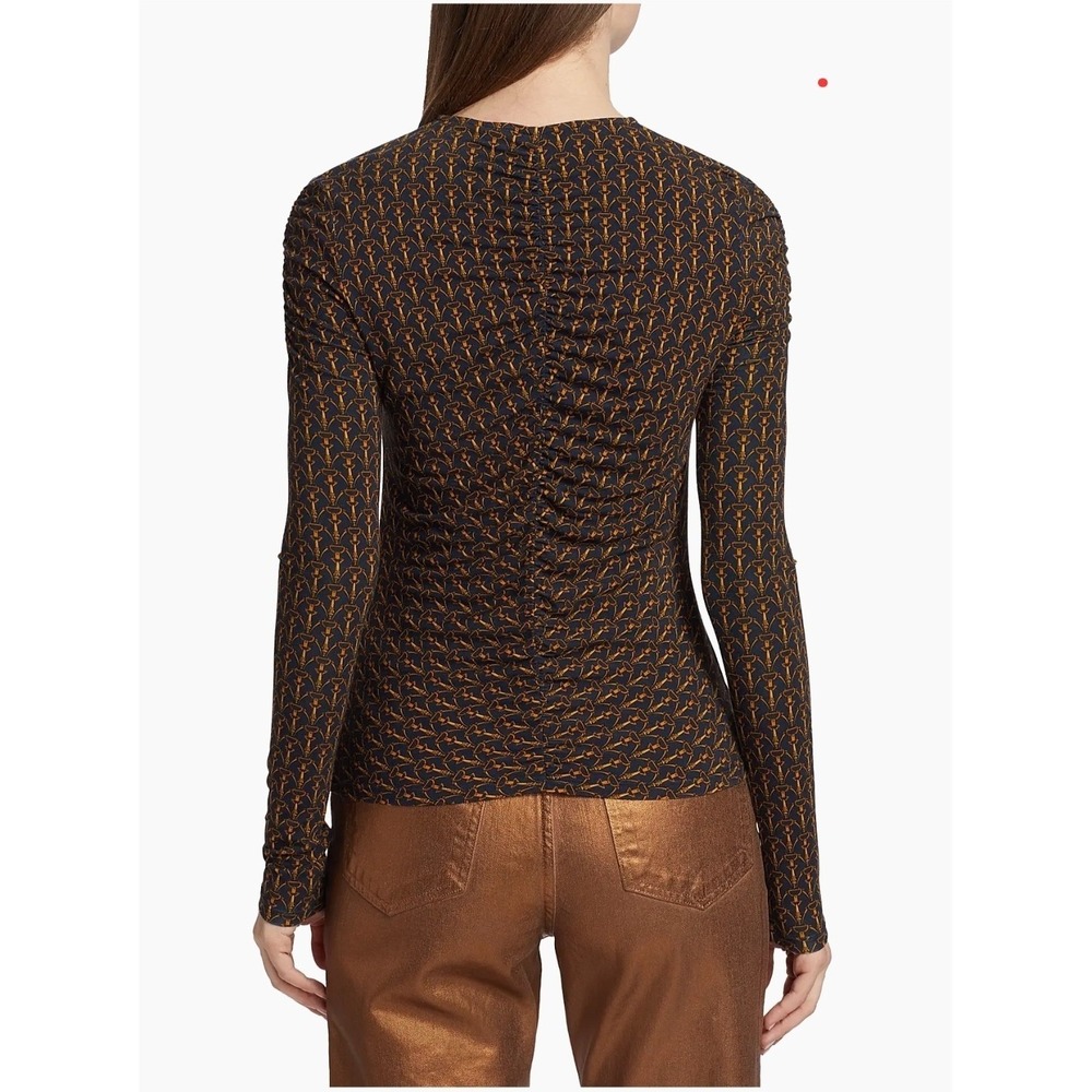 Veronica Beard Neeta Ruched Long Sleeve Top Horsebit Equestrian Classic V Neck M - Picture 6 of 13
